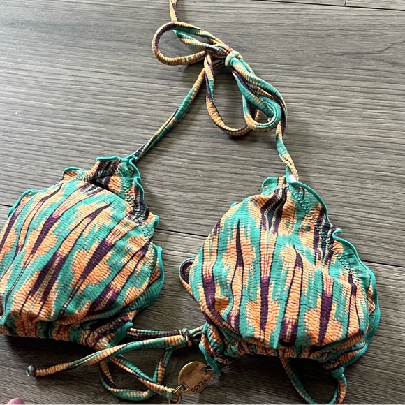 Sofia by ViX Womens Teal Orange Bikini Top String Bikini Adjustable S/M - Picture 3 of 6